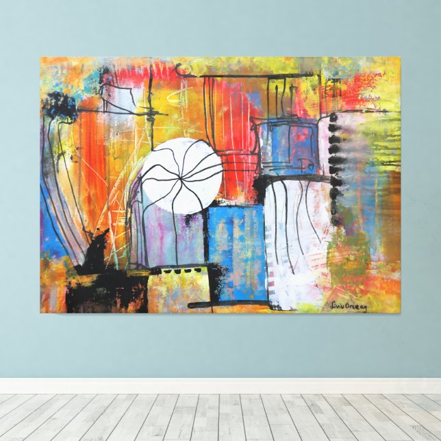 Impressão Em Tela Grande Pintura Abstrata em Acrílico (Insitu(piso de madeira))
