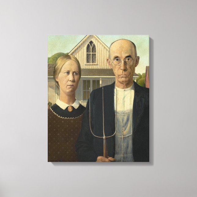 Impressão Em Tela Grant Wood - American Gothic (Frente)