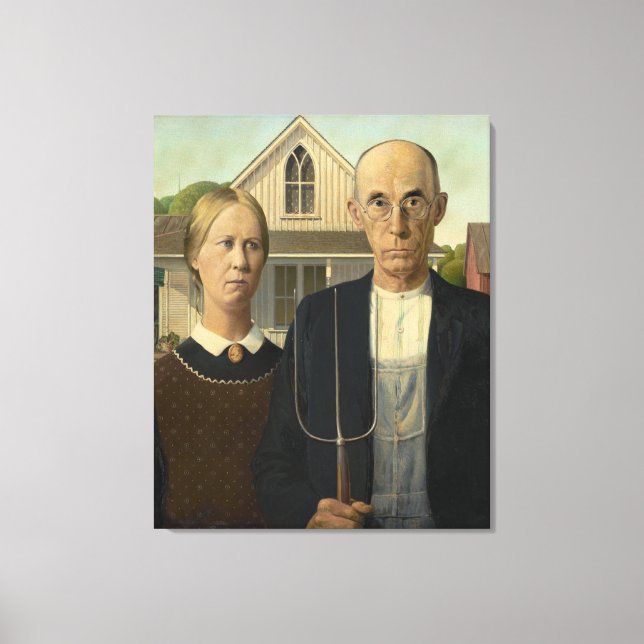Impressão Em Tela Grant Wood - American Gothic (Frente)
