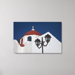 Impressão Em Tela Grécia, Mykonos, Capela com cúpula vermelha e