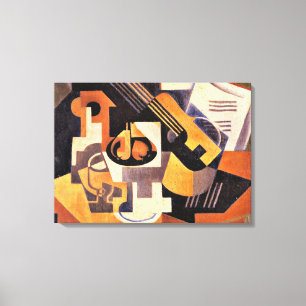 Impressão Em Tela Gris - Tiro de guitarra e Fruta numa Mesa