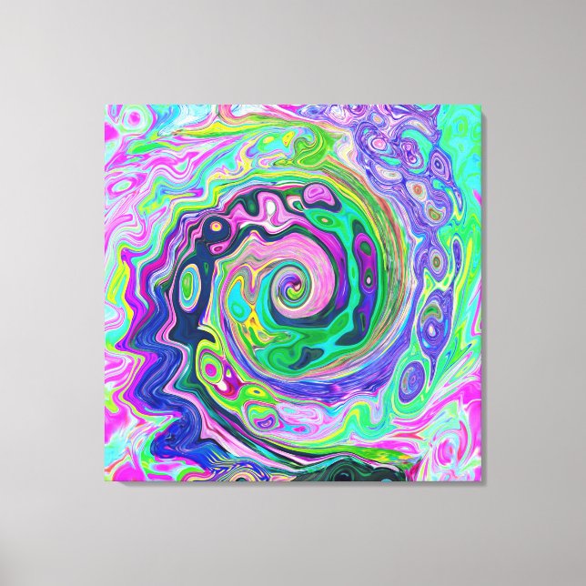 Impressão Em Tela Groovy Abstrato Aqua e Marinho Lava Swirl (Frente)