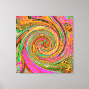 Impressão Em Tela Groovy Abstrato Retro Orange e Green Swirl