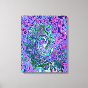 Impressão Em Tela Groovy Abstrato Retro Redemoinho Verde e Roxo