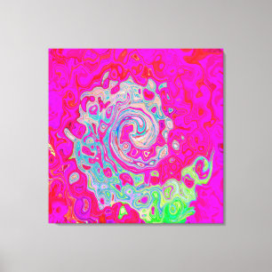 Impressão Em Tela Groovy Abstrato Teal Blue e Red Swirl