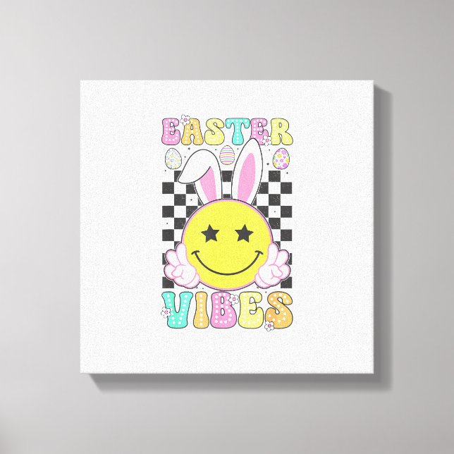 Impressão Em Tela Groovy Easter Vibes Bunny Easter Day Smile Face Gi (Frente)