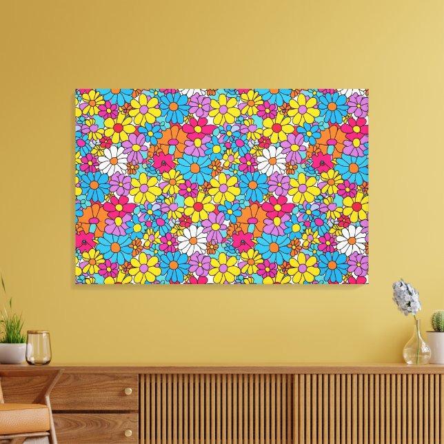 Impressão Em Tela Groovy Flowers Doodle (Insitu(Sala de estar))