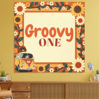 Impressão Em Tela Groovy Um Leão Aniversário Retro 70s Primeiro Aniv