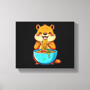 Impressão Em Tela Groundhog Comendo Ramen Feliz Dia do Marmoço
