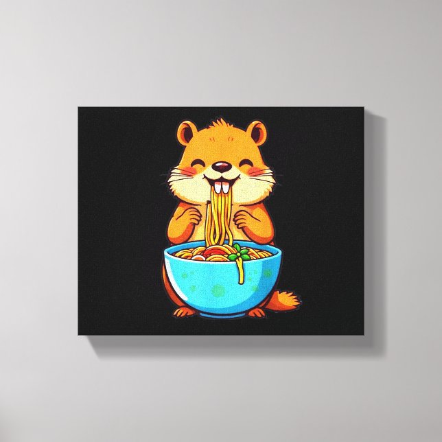 Impressão Em Tela Groundhog Comendo Ramen Feliz Dia do Marmoço (Frente)