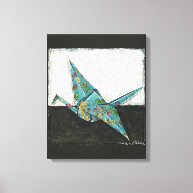 Impressão Em Tela Grua Origami com Designs Florais (Frente)