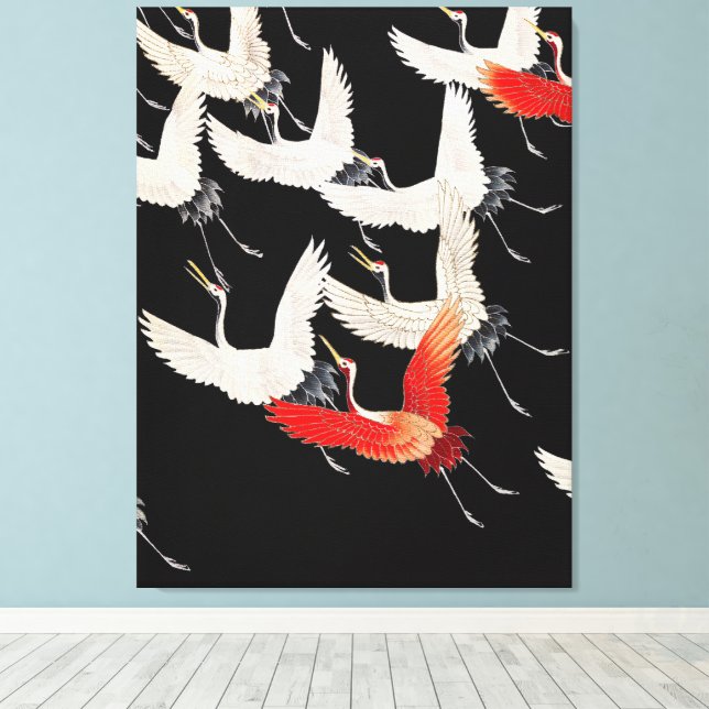 Impressão Em Tela Gruas Voadoras: Arte de Kimono de Pássaros Japones (Insitu(piso de madeira))