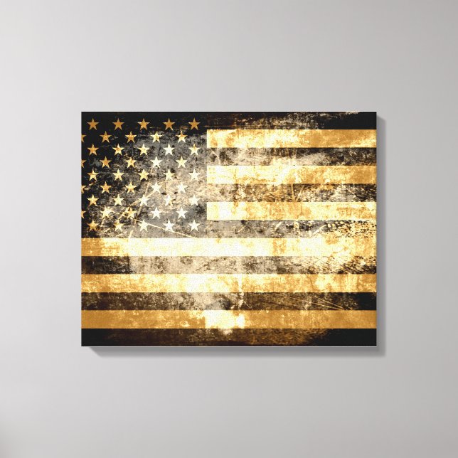 Impressão Em Tela Grunge American Flag 3 (Frente)
