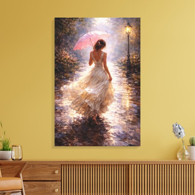 Impressão Em Tela Guarda-chuva Rosa: Estilo Impasto (Insitu(Sala de estar))