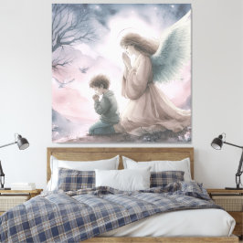 Impressão Em Tela Guardian Angel e Criança Rezando Juntos