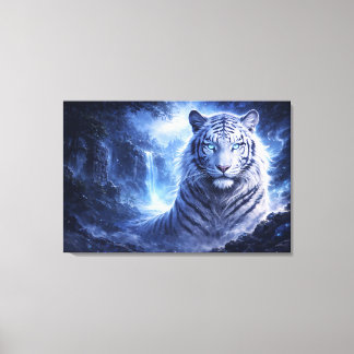 Impressão Em Tela Guardião do Tigre Branco ao Luar – Espírito da Fan