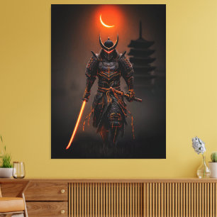Impressão Em Tela Guerreiro Futurista Samurai Ciberpunk