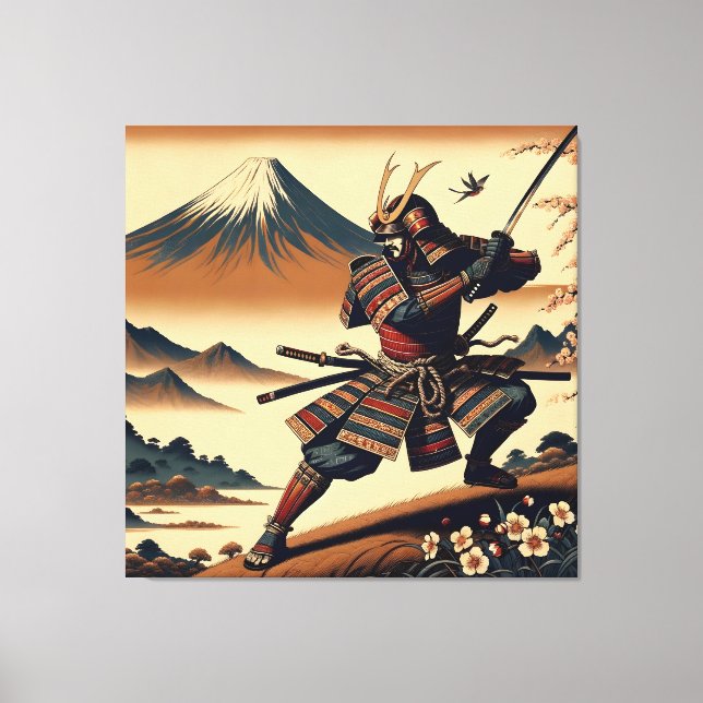 Impressão Em Tela Guerreiro Samurai no Monte Fuji - Ukiyo-e Art (Frente)