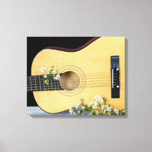Impressão Em Tela Guitarra com flor silvestre