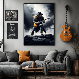 Impressão Em Tela Guitarrista de Rock Épico Efeito de Fumaça