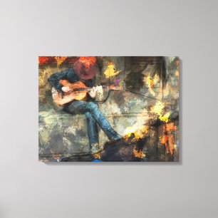 Impressão Em Tela Guitarrista em Chapéu de Cowboy