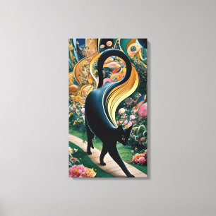 Impressão Em Tela Gustav Klimt Gato Preto em um Jardim de Flores, Ar