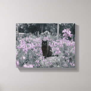 Impressão Em Tela Gustav Klimt Gato Preto em um Jardim de Flores, Ar