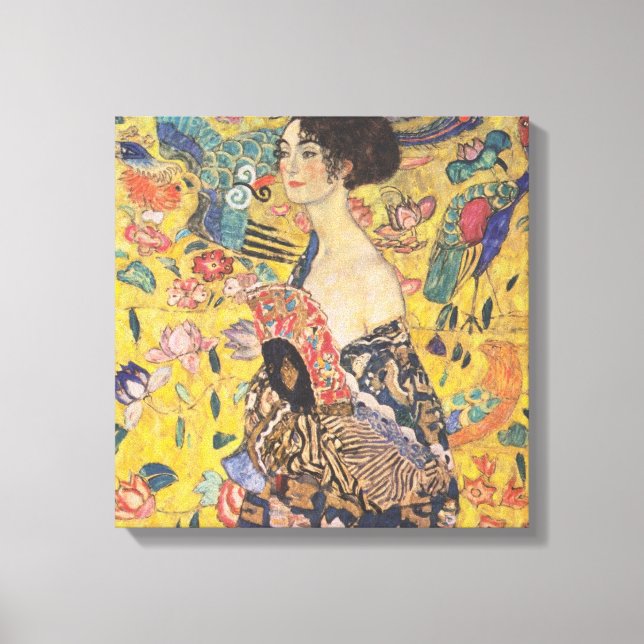 Impressão Em Tela Gustav Klimt - Mulher com fã (Frente)