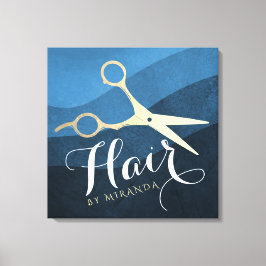 Impressão Em Tela Hair Salon Hairstylist Tesoura Azul e Dourada Mode