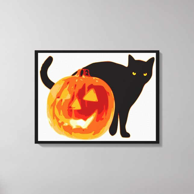 IMPRESSÃO EM TELA HALLOWEEN BLACK CAT E PUMPKIN (Frente)