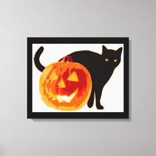 IMPRESSÃO EM TELA HALLOWEEN BLACK CAT E PUMPKIN