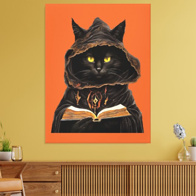 Impressão Em Tela Halloween Cat Reading Preys Anatomy Spell List (Insitu(Sala de estar))