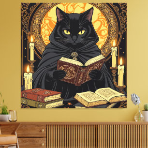 Impressão Em Tela Halloween em Capa Dura Um Felino Feminino Lendo Li