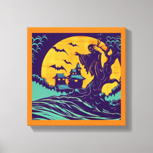 Impressão Em Tela Halloween - Estilo Xilogravura 2