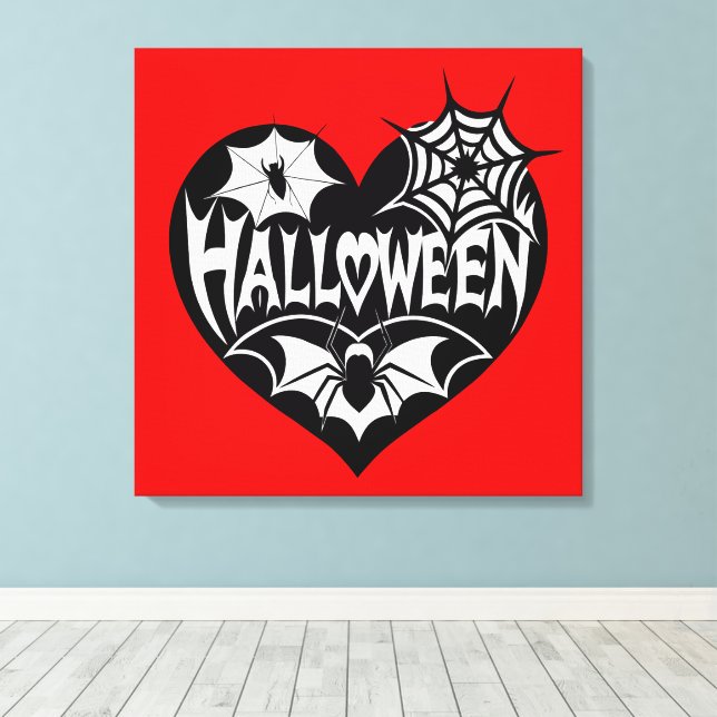 Impressão Em Tela Halloween Heart, Black Heart Shape, Spider Web (Insitu(piso de madeira))