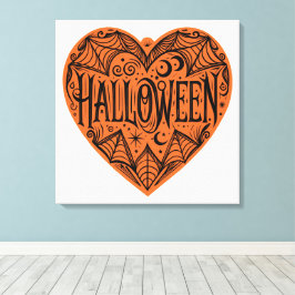 Impressão Em Tela Halloween Heart, Orange Heart Shape, Holiday