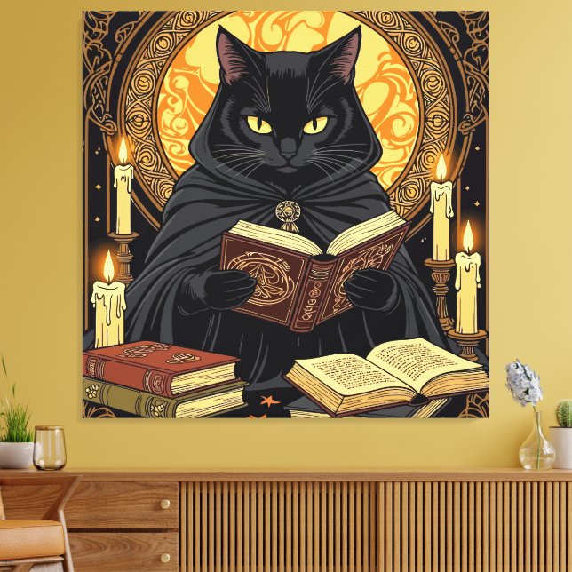 Impressão Em Tela Halloween In Hardback A Cat Reading Books (Insitu(Sala de estar))