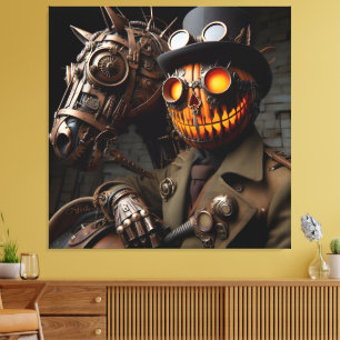 Impressão Em Tela Halloween Steampunk Jack-O-Lantern Horseman