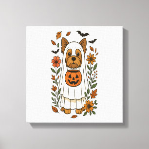 Impressão Em Tela Halloween Yorkshire Terrier Flores Halloween