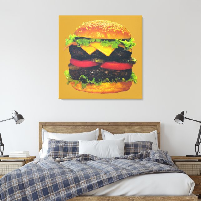 Impressão Em Tela Hamburger Duplo Deluxe com Queijo (Insitu(Quarto))