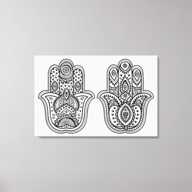 Impressão Em Tela Hamsa Desenhado À Mão Com Ornamentos 6 (Frente)