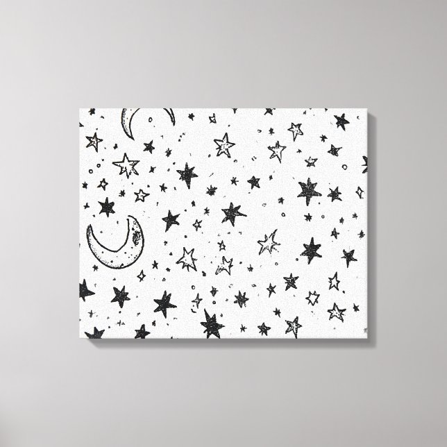 Impressão Em Tela Hand Drawn Celestial Night Sky Pattern (Frente)