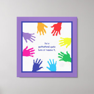Impressão Em Tela Handprints coloridos dos miúdos - azuis & beiras