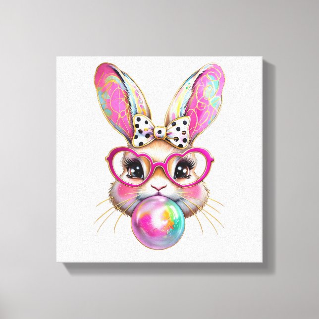 Impressão Em Tela Happy Easter Bunny Coquette Bow Brushstroke Easter (Frente)