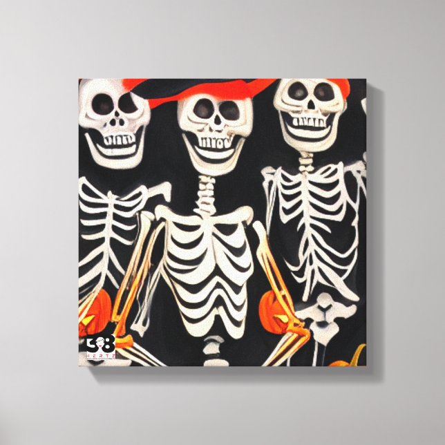 Impressão Em Tela Happy Halloween Skeletons (Frente)