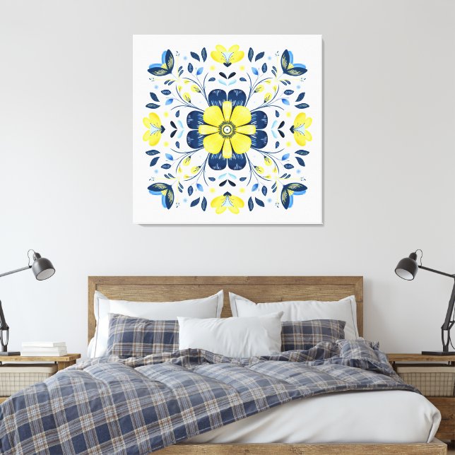Impressão Em Tela Harmonia Floral Dourada (Insitu(Quarto))