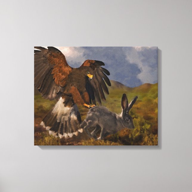 Impressão Em Tela Harris Hawk e Jackrabbit (Frente)