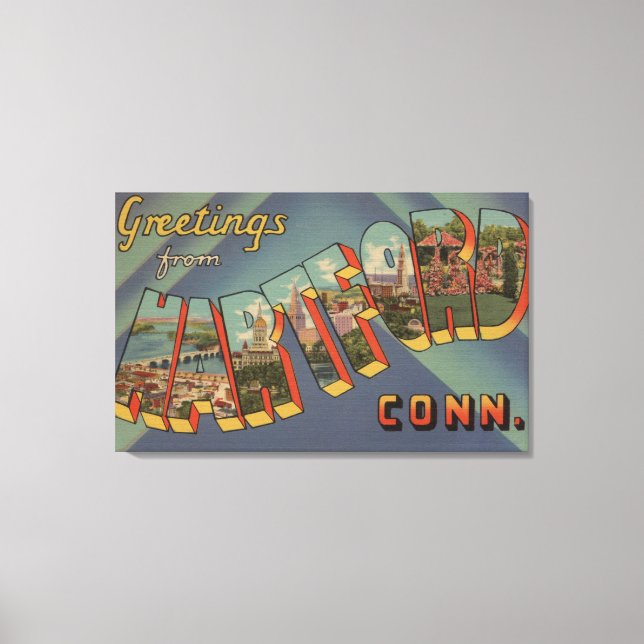 Impressão Em Tela Hartford, Connecticut - Cenas com Letras Grandes (Frente)