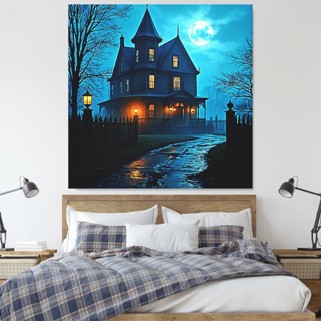 Impressão Em Tela Haunted Mansion Blue Moonlight Night Design (Insitu(Quarto))