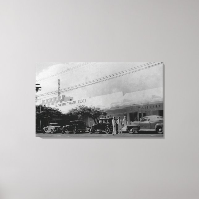 Impressão Em Tela Havaí - Vista do Bloco de Teatro de Waikiki (Frente)